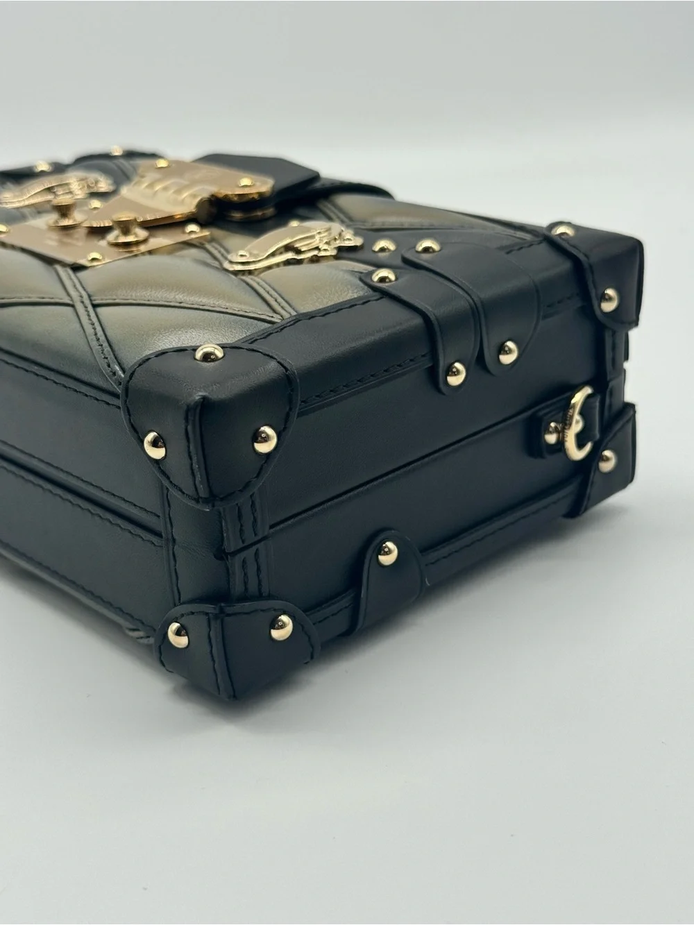 Lambskin Malletage Petite Malle Black Beige
